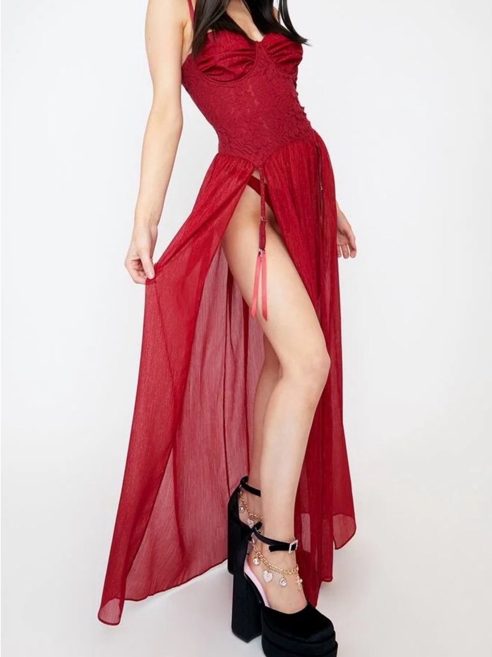 Sugar Thrillz Shimmery Burgundy Red Slip Dress
